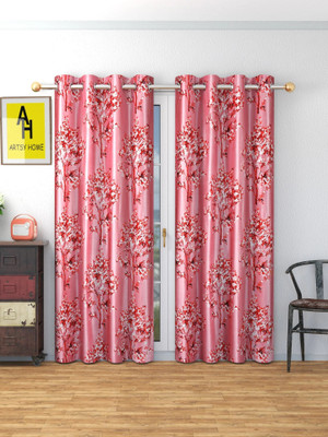 BANAVY 154 cm (5 ft) Window Polyester Room Darkening Curtain (Pack Of 2)(Maroon 2pc, Floral)