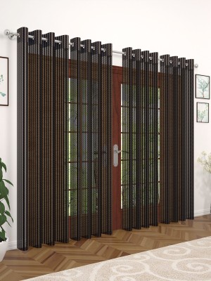 Story@home 215 cm (7 ft) Polyester Semi Transparent Door Curtain (Pack Of 4)(Striped, Coffee Brown)