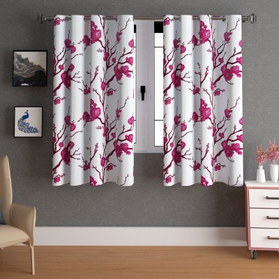 LA VERNE 153 cm (5 ft) Polyester Room Darkening Window Curtain (Pack Of 2)(Floral, Pink)