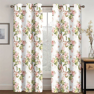 RD 214 cm (7 ft) Door Polyester Room Darkening Curtain Single Curtain(Pink, Floral)