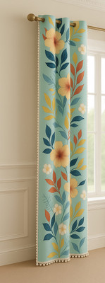 FRIEND HUB 150 cm (5 ft) Door Satin Blackout Curtain Single Curtain(BRIGHT:TERQUISE:CURTIN:LEAVES:5.1, Printed)
