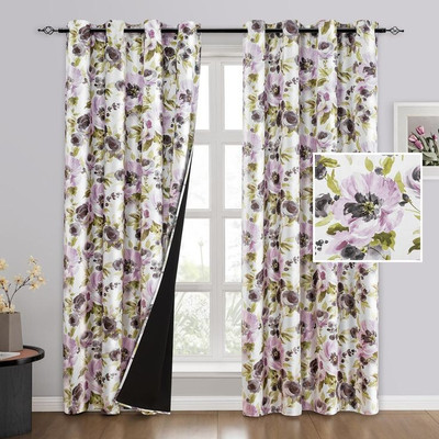 EVERSHNIE 154 cm (5 ft) Window Polyester Room Darkening Curtain Single Curtain(Purple, Printed)