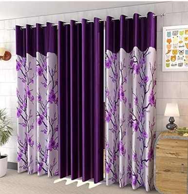 DAKSH 152 cm (5 ft) Polyester Room Darkening Window Curtain (Pack Of 3)(Floral, Purple)
