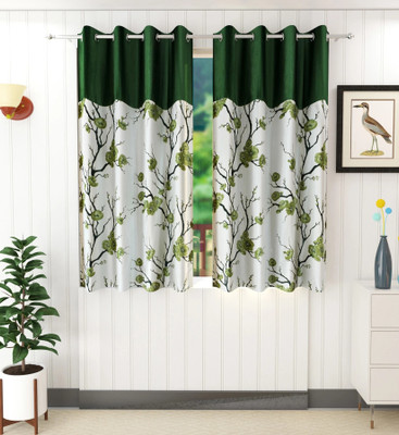 Stella Creations 152 cm (5 ft) Window Polyester Semi Transparent Curtain (Pack Of 2)(Green, Floral)