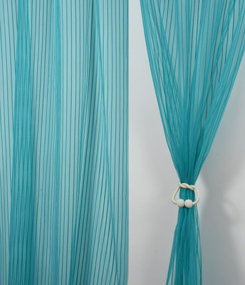 Homefab India 152.5 cm (5 ft) Window Polyester Transparent Curtain (Pack Of 2)(Blue, Striped)