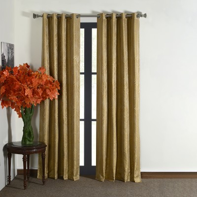 Deco Window 152 cm (5 ft) Polyester Room Darkening Window Curtain (Pack Of 2)(Printed, Golden)