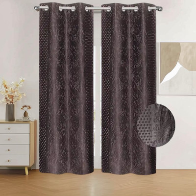 Mee Pra 210 cm (7 ft) Door Polyester Semi Transparent Curtain (Pack Of 2)(DARK BROWN, Self Design)