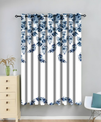 Tample Fab 274 cm (9 ft) Long Door Polyester Room Darkening Curtain Single Curtain(Blue, Floral)