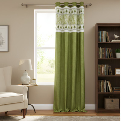 Mitrstore 152.4 cm (5 ft) Window Polyester Semi Transparent Curtain Single Curtain(Green, Printed)