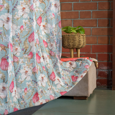 Urban Space 213 cm (7 ft) Door Polyester Semi Transparent Curtain (Pack Of 2)(Flora Nova Sage Green, Printed)