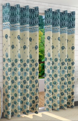 Furnishing Hut 274.32 cm (9 ft) Polyester Room Darkening Long Door Curtain (Pack Of 2)(Floral, Turquoise)