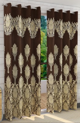 Furnishing Hut 152.4 cm (5 ft) Jacquard Room Darkening Window Curtain (Pack Of 2)(Floral, Brown)