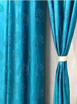 DTODEXPRESS 213.3 cm (7 ft) Polyester Room Darkening Door Curtain (Pack Of 2)(Floral, Skyblue)
