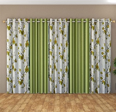 Galaxy Home Decor 274 cm (9 ft) Polyester Semi Transparent Long Door Curtain (Pack Of 5)(Floral, Light Green)