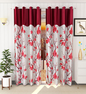Ruhi Home Furnishing 214 cm (7 ft) Door Polyester Semi Transparent Curtain (Pack Of 2)(Maroon, Floral)