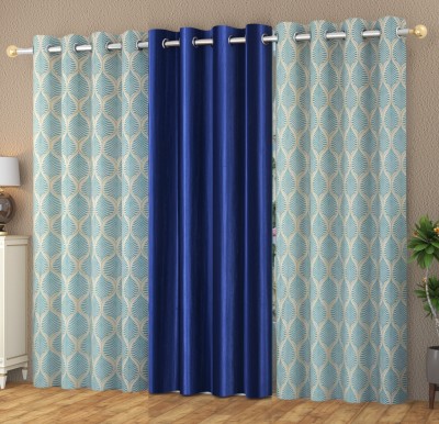 Yarnis 152 cm (5 ft) Polyester Semi Transparent Window Curtain (Pack Of 3)(Floral, Navy Blue)