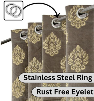 FABREEVA 243.84 cm (8 ft) Shower Velvet Room Darkening Curtain (Pack Of 2)(Grey, Self Design)