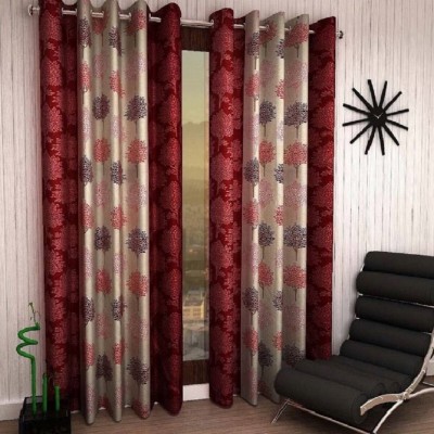 Styletex 152 cm (5 ft) Polyester Semi Transparent Window Curtain (Pack Of 2)(Floral, Maroon)