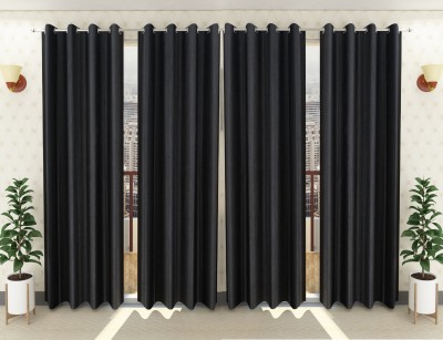 Panipat Textile Hub 213 cm (7 ft) Polyester Semi Transparent Door Curtain (Pack Of 4)(Solid, Black)