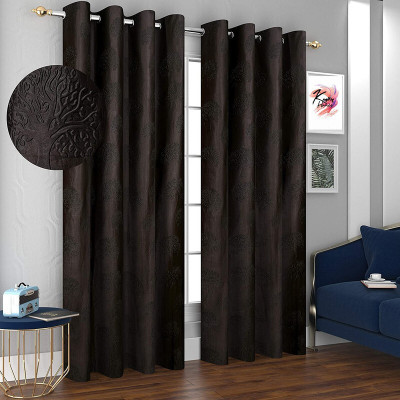 Kraftiq Homes 214 cm (7 ft) Door Polyester Semi Transparent Curtain (Pack Of 2)(Brown, Motif)