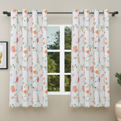 haus & kinder 152 cm (5 ft) Window Cotton Room Darkening Curtain (Pack Of 2)(White, Blue, Yellow, Printed)