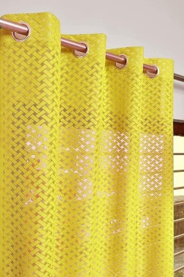 Harnay 274 cm (9 ft) Polyester Semi Transparent Long Door Curtain Single Curtain(Floral, Yellow)