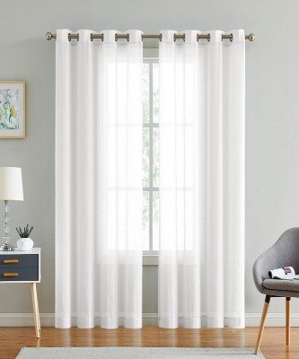 Dashing Fabrics 243.84 cm (8 ft) Cotton Semi Transparent Door Curtain (Pack Of 2)(Plain, White)
