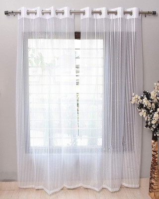 Panipat Textile Hub 152 cm (5 ft) Window Net Semi Transparent Curtain (Pack Of 2)(White, Self Design)
