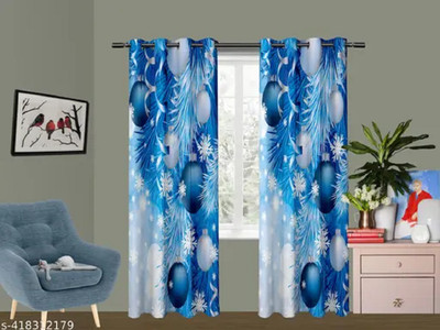 V4S 214 cm (7 ft) Door Polyester Room Darkening Curtain Single Curtain(Blue, Floral)