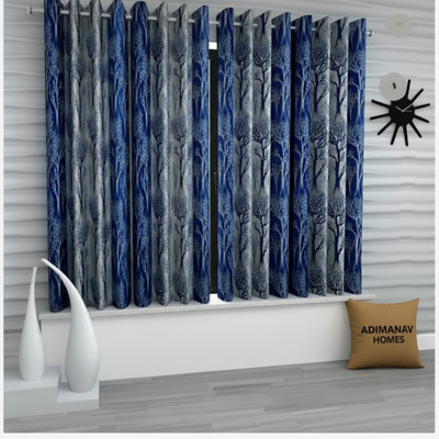 Adimanav 152.4 cm (5 ft) Window Polyester Semi Transparent Curtain (Pack Of 4)(Blue, Printed)
