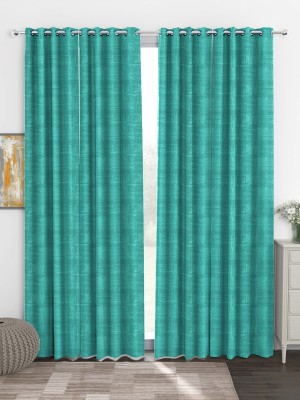 Story@home 275 cm (9 ft) Polyester, Silk Blackout Long Door Curtain (Pack Of 4)(Self Design, Cyan)