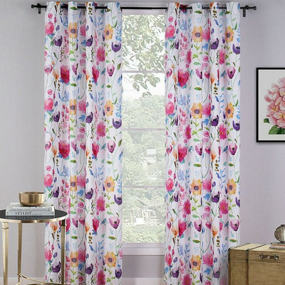 LHD 154 cm (5 ft) Polyester Room Darkening Window Curtain Single Curtain(Floral, Pink)