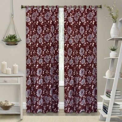Duronet 152.4 cm (5 ft) Polyester Room Darkening Window Curtain (Pack Of 2)(Printed, Brown)