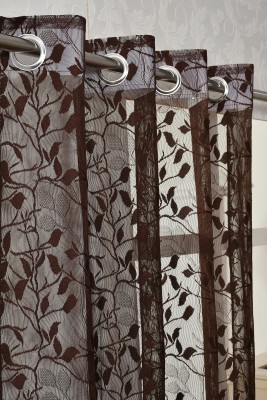 Arick Home 274 cm (9 ft) Net Semi Transparent Long Door Curtain (Pack Of 2)(Floral, Coffee)