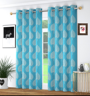 Kraftiq Homes 274 cm (9 ft) Long Door Polyester Semi Transparent Curtain (Pack Of 2)(Aqua, Printed)