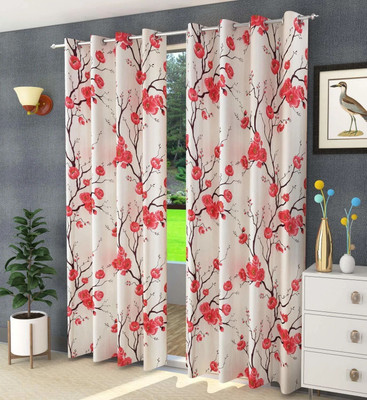 Adimanav 152.4 cm (5 ft) Window Polyester Semi Transparent Curtain (Pack Of 2)(Floral Maroon, Printed)