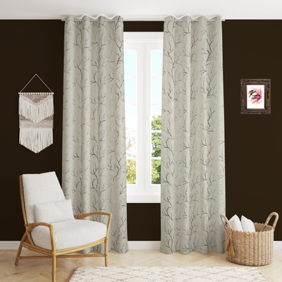 CARLTON LONDON 274 cm (9 ft) Polyester Blackout Long Door Curtain (Pack Of 2)(Printed, Fern-Alabaster Cream)