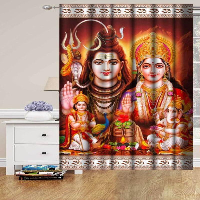WARISI 274 cm (9 ft) Long Door Polyester Semi Transparent Curtain Single Curtain(Red Shanker Digital print mandir, temple, bhagwan ,pooja Room curtain, 3D Printed)