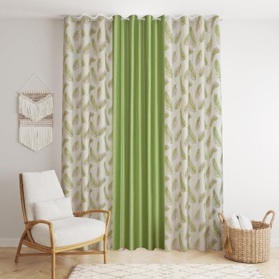 GOYTEX 243.84 cm (8 ft) Polyester Room Darkening Long Door Curtain (Pack Of 3)(Printed, Green)