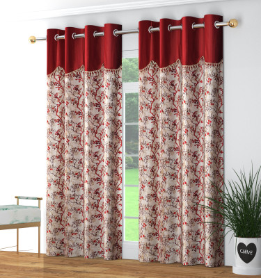 Galaxy Home Decor 153 cm (5 ft) Window Polyester Semi Transparent Curtain (Pack Of 2)(Maroon, Printed)