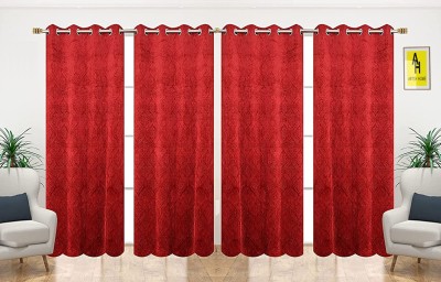 AH ARTSY HOME 214 cm (7 ft) Velvet Blackout Door Curtain (Pack Of 4)(Self Design, Maroon (Pack of 4))