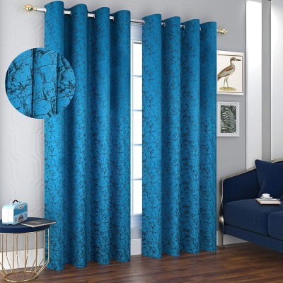 Panipat Textile Hub 153 cm (5 ft) Velvet Room Darkening Window Curtain (Pack Of 2)(Printed, Aqua)