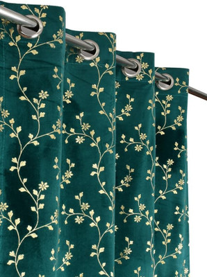 TRUST HOME 213 cm (7 ft) Door Velvet Room Darkening Curtain (Pack Of 2)(Aqua, Floral)