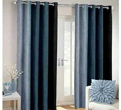 Curtlane home décor 274.32 cm (9 ft) Long Door Polyester Semi Transparent Curtain (Pack Of 2)(Grey, Striped)