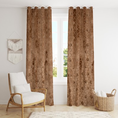 Panipat Textile Hub 274 cm (9 ft) Velvet Room Darkening Long Door Curtain (Pack Of 2)(Self Design, Gold)