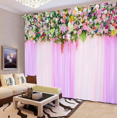 DD8 274 cm (9 ft) Long Door Polyester Room Darkening Curtain Single Curtain(Pink, Floral)