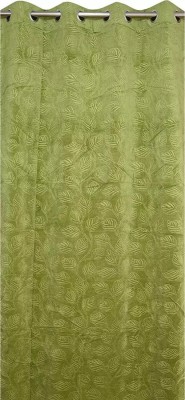 waybik 274.32 cm (9 ft) Velvet Room Darkening Long Door Curtain (Pack Of 2)(3D Printed, Green)