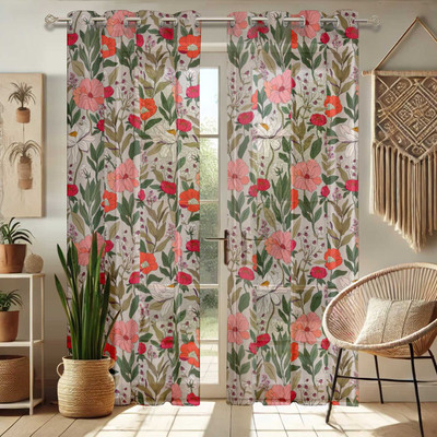 Vargottam 243 cm (8 ft) Window Blends Semi Transparent Curtain (Pack Of 2)(Light Gray, Floral)