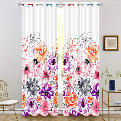 KANHA HOME DECOR 154 cm (5 ft) Window Polyester Room Darkening Curtain Single Curtain(Orange, Floral)