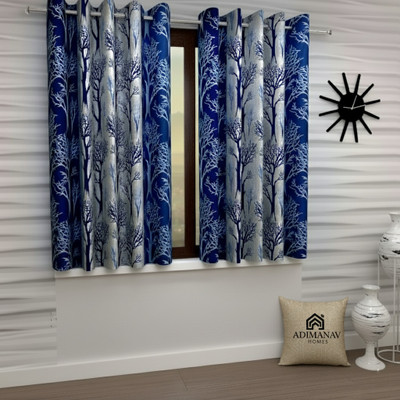 Adimanav 152.4 cm (5 ft) Window Polyester Semi Transparent Curtain (Pack Of 2)(Blue, Self Design)